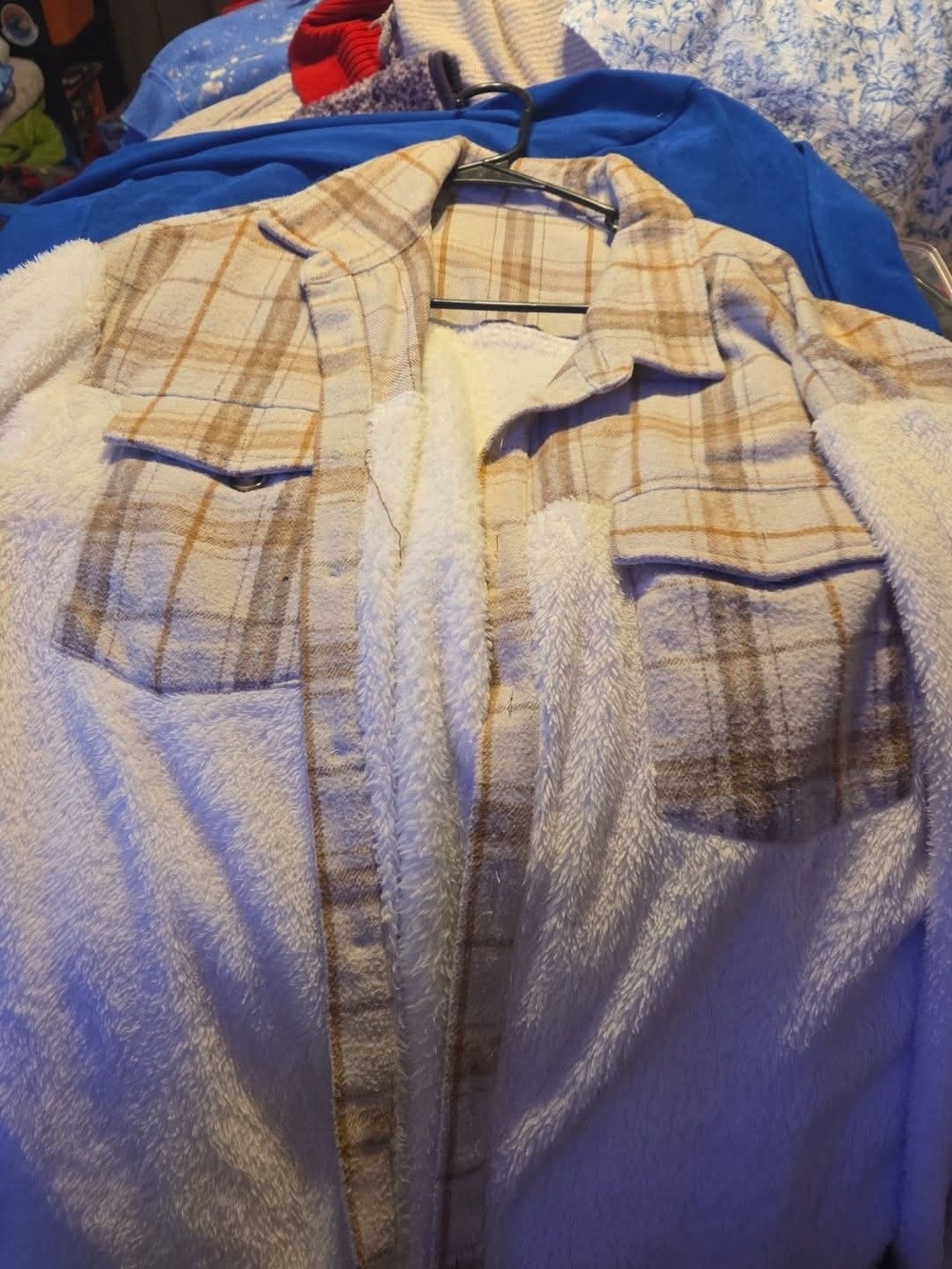 Cozy Sherpa Plaid Shacket in Cream and Tan